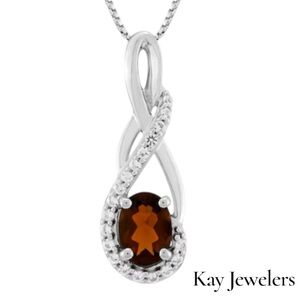 Kay Jewelers Oval-Cut Garnet & White Sapphire Twist Drop Necklace Silver 18"